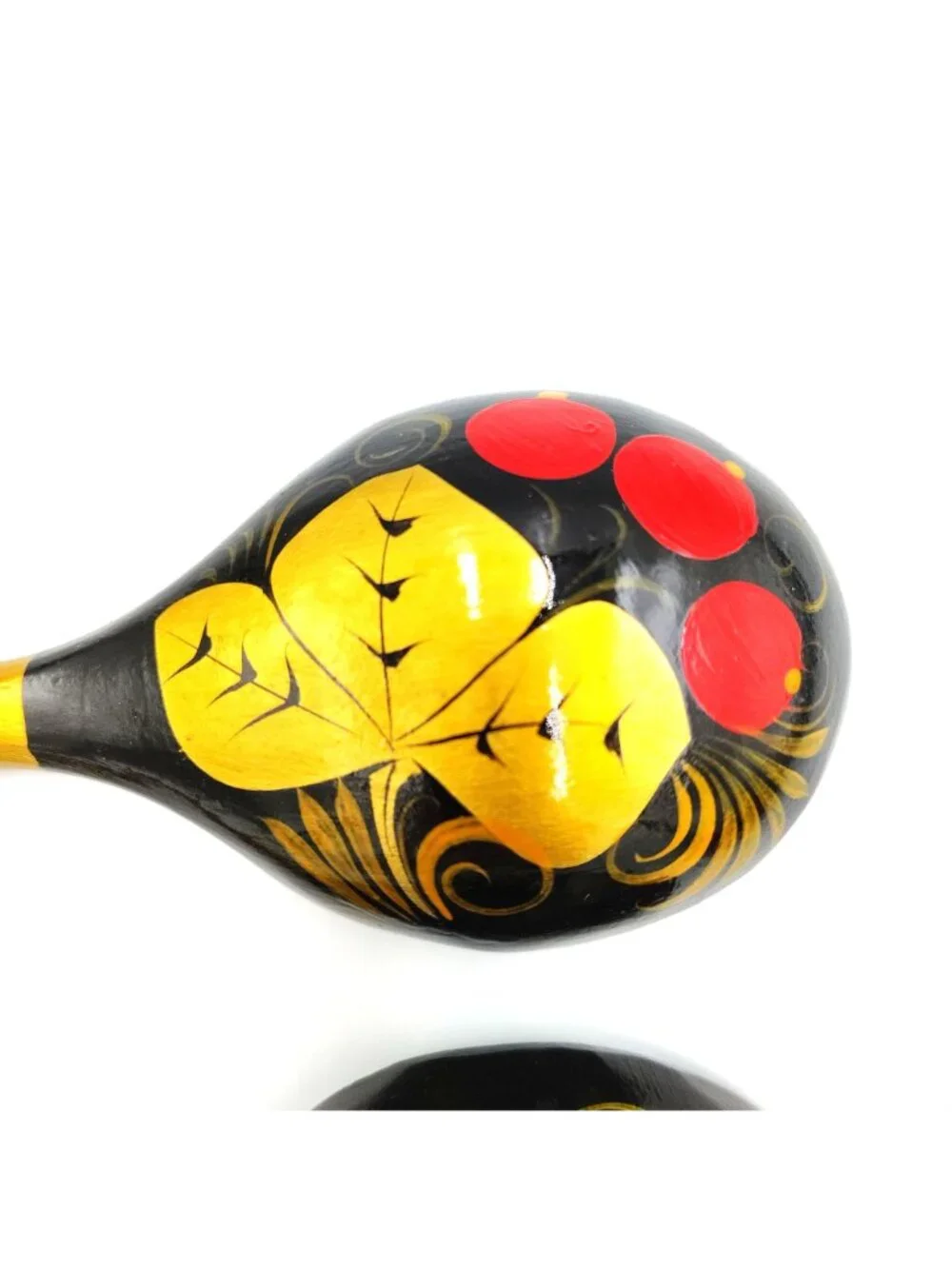 Hand Painted Wooden Serving Spoon Set Khokhloma Style Red Berries Folk Art Pair
